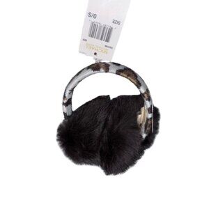 NWT Michael Kors Leopard Wool & Faux Rabbit Fur in Brown & Grey Earmuffs